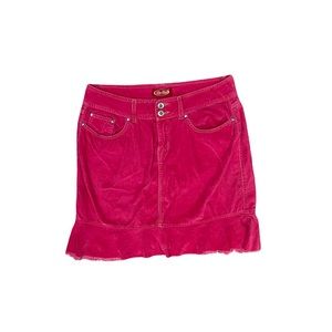 Y2K Be Bop Bright Fuchsia Corduroy Skirt w Ruffle Hem